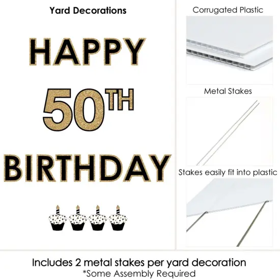 Big Dot of Happiness Adult 50th Birthday - Gold - Yard Sign Outdoor Lawn Decorations - Happy Birthday Yard Signs {6}