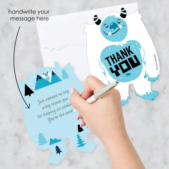 Big Dot of Happiness Yeti to Party - Shaped Thank You Cards - Abominable Snowman Party or Birthday Party Thank You Cards with Envelopes - Set of 12 {3}
