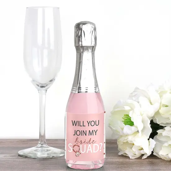 Big Dot of Happiness Will You Join My Bride Squad? - Mini Wine and Champagne Bottle Label Stickers - Rose Gold Bridesmaid Party Favor Gift - 16 Ct {4}