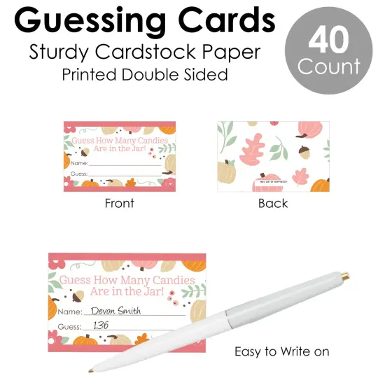 Big Dot of Happiness Girl Little Pumpkin - How Many Candies Fall Birthday Party or Baby Shower Game - 1 Stand and 40 Cards - Candy Guessing Game {7}