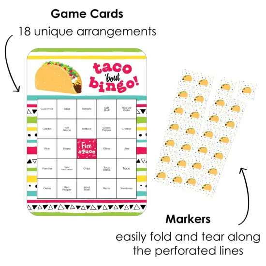 Big Dot of Happiness Taco 'Bout Fun - Bingo Cards and Markers - Fiesta Bingo Game - Set of 18 {3}