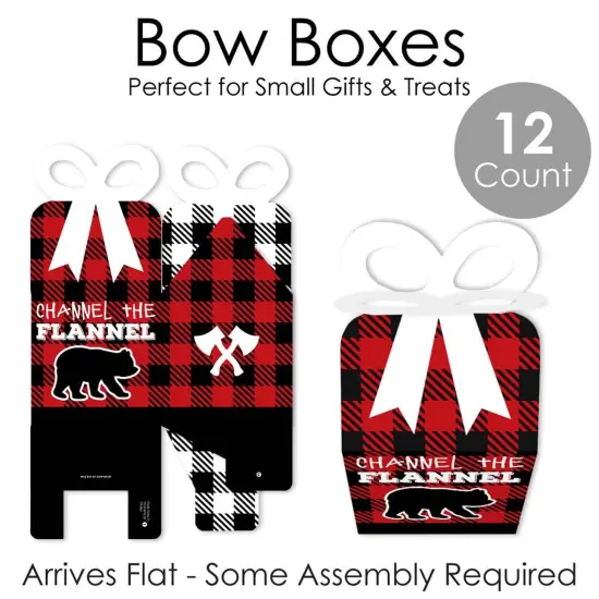 Big Dot of Happiness Lumberjack - Channel the Flannel - Square Favor Gift Boxes - Buffalo Plaid Party Bow Boxes - Set of 12 {7}