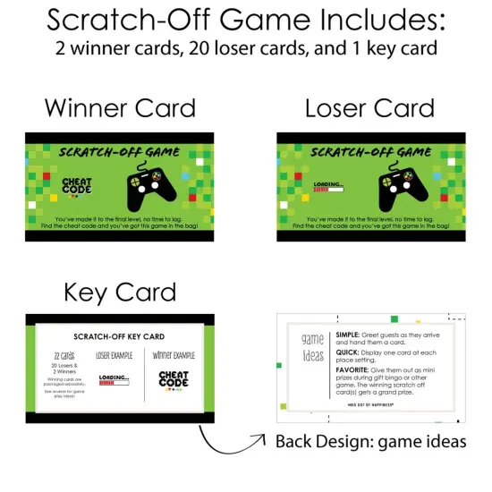 Big Dot of Happiness Game Zone - Pixel Video Game Party or Birthday Party Game Scratch Off Cards - 22 Count {6}