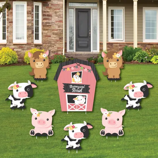 Big Dot of Happiness Girl Farm Animals - Yard Sign and Outdoor Lawn Decorations - Pink Barnyard Baby Shower or Birthday Party Yard Signs - Set of 8 {1}