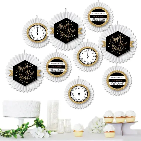 Big Dot of Happiness New Year's Eve - Gold - Hanging New Years Eve Party Tissue Decoration Kit - Paper Fans - Set of 9 {1}