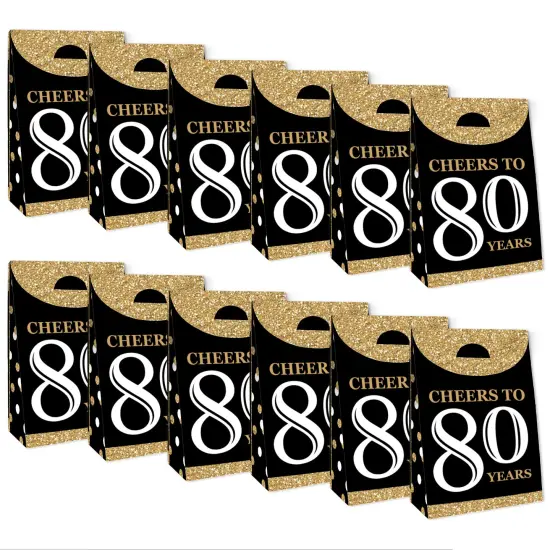Big Dot of Happiness Adult 80th Birthday - Gold - Birthday Gift Favor Bags - Party Goodie Boxes - Set of 12 {6}
