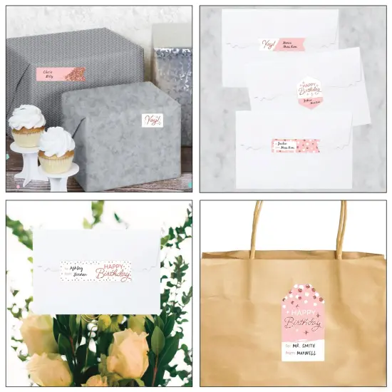 Big Dot of Happiness Pink Rose Gold Birthday - Assorted Happy Birthday Party Gift Tag Labels - To and From Stickers - 12 Sheets - 120 Stickers {7}