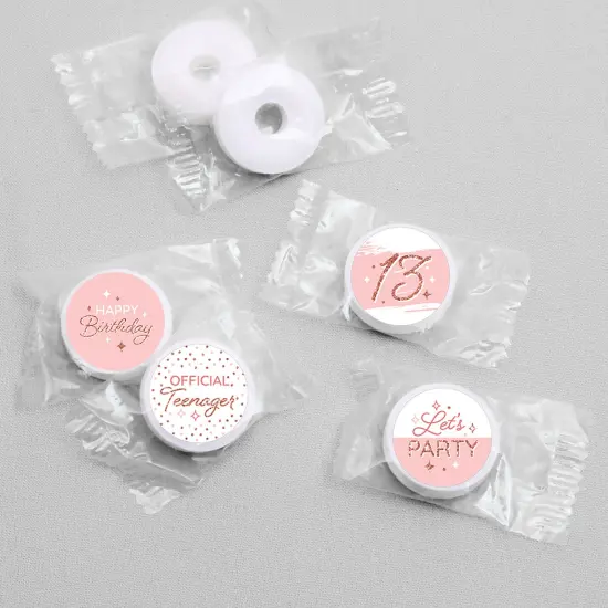 Big Dot of Happiness 13th Pink Rose Gold Birthday - Happy Birthday Party Round Candy Sticker Favors - Labels Fits Chocolate Candy (1 sheet of 108) {4}
