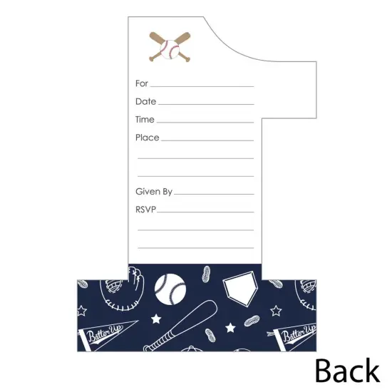 Big Dot of Happiness 1st Birthday Batter Up - Baseball - Shaped Fill-in Invitations - First Birthday Party Invitation Cards with Envelopes - Set of 12 {4}
