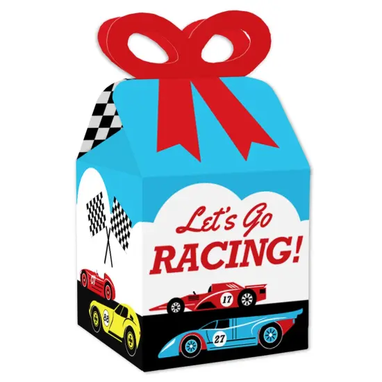 Big Dot of Happiness Let's Go Racing - Racecar - Square Favor Gift Boxes - Race Car Birthday Party or Baby Shower Bow Boxes - Set of 12 {1}