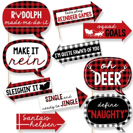 Big Dot of Happiness Funny Prancing Plaid - Christmas & Holiday Buffalo Plaid Party Photo Booth Props Kit - 10 Piece {1}