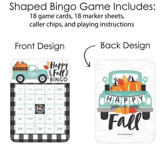 Big Dot of Happiness Happy Fall Truck - Bingo Cards and Markers - Harvest Pumpkin Party Shaped Bingo Game - Set of 18 {4}