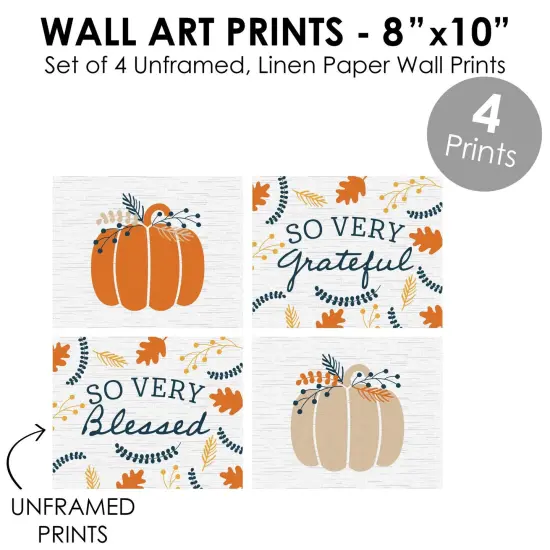Big Dot of Happiness Happy Thanksgiving - Unframed Fall Harvest Pumpkin Linen Paper Wall Art - Set of 4 - Artisms - 8 x 10 inches {6}