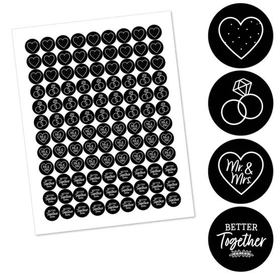 Big Dot of Happiness Mr. and Mrs. - Black and White Wedding or Bridal Shower Round Candy Sticker Favors - Labels Fits Chocolate Candy (1 sheet of 108) {3}