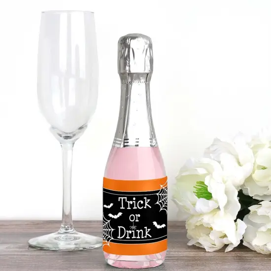 Big Dot of Happiness Trick or Treat - Mini Wine and Champagne Bottle Label Stickers - Halloween Party Favor Gift for Women and Men - Set of 16 {3}