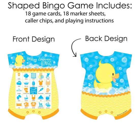 Big Dot of Happiness Ducky Duck - Picture Bingo Cards and Markers - Baby Shower Shaped Bingo Game - Set of 18 {4}