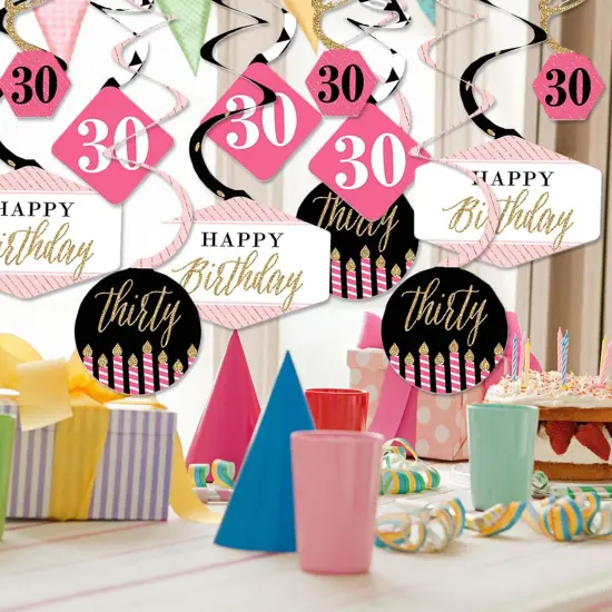 Big Dot of Happiness Chic 30th Birthday - Pink, Black and Gold - Birthday Party Hanging Decor - Party Decoration Swirls - Set of 40 {3}
