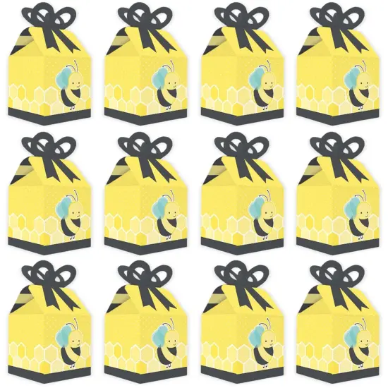 Big Dot of Happiness Honey Bee - Square Favor Gift Boxes - Baby Shower or Birthday Party Bow Boxes - Set of 12 {6}