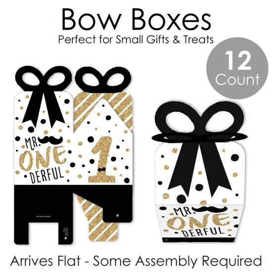 Big Dot of Happiness 1st Birthday Little Mr. Onederful - Square Favor Gift Boxes - Boy First Birthday Party Bow Boxes - Set of 12 {7}