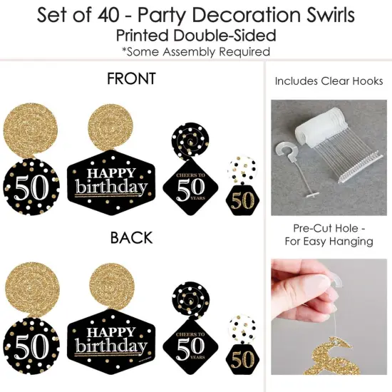 Big Dot of Happiness Adult 50th Birthday - Gold - Birthday Party Hanging Decor - Party Decoration Swirls - Set of 40 {7}