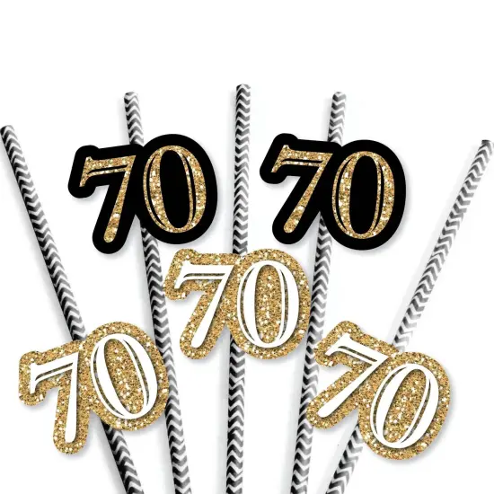 Big Dot of Happiness Adult 70th Birthday - Gold - Paper Straw Decor - Birthday Party Striped Decorative Straws - Set of 24 {7}
