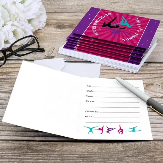 Big Dot of Happiness Tumble, Flip & Twirl - Gymnastics - Fill In Birthday Party or Gymnast Party Invitations (8 count) {6}