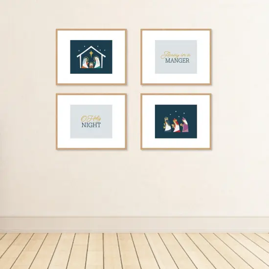 Big Dot of Happiness Holy Nativity - Unframed Manger Scene Religious Christmas Linen Paper Wall Art - Set of 4 - Artisms - 8 x 10 inches {4}