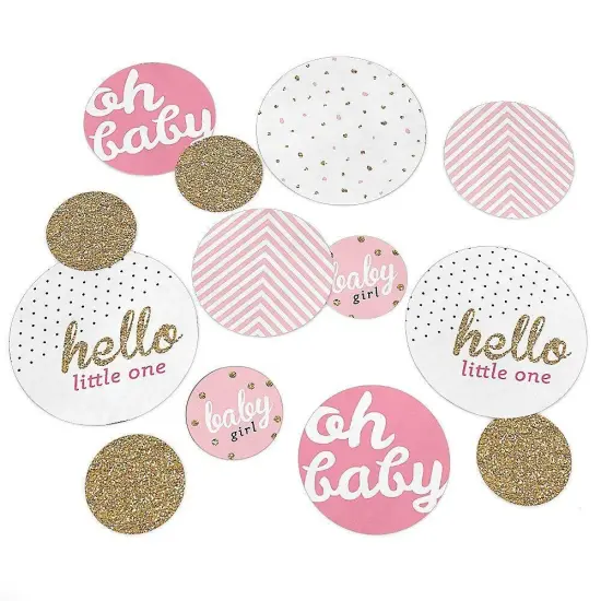 Big Dot of Happiness Hello Little One - Pink and Gold - Girl Baby Shower Giant Circle Confetti - Party Decorations - Large Confetti 27 Count {1}