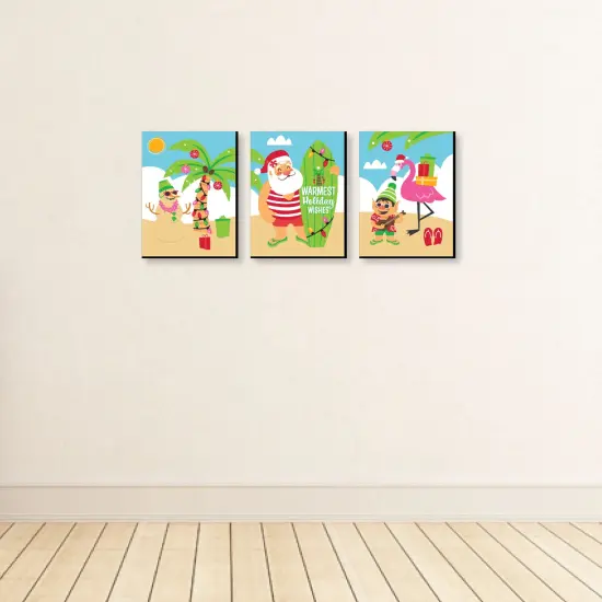 Big Dot of Happiness Tropical Christmas - Beach Santa Holiday Wall Art Room Decor - 7.5 x 10 inches - Set of 3 Prints {4}