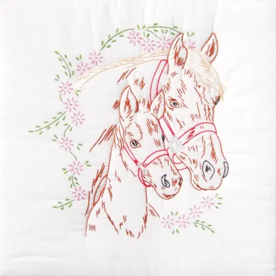Jack Dempsey Stamped White Quilt Blocks 18"X18" 6/Pkg-Mare & Colt {1}