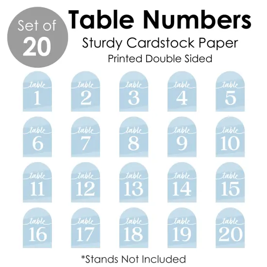 Big Dot of Happiness Dusty Blue Elegantly Simple - Wedding Receptions, Parties or Events Double-Sided 5 x 7 inches Cards - Table Numbers - 1-20 {7}