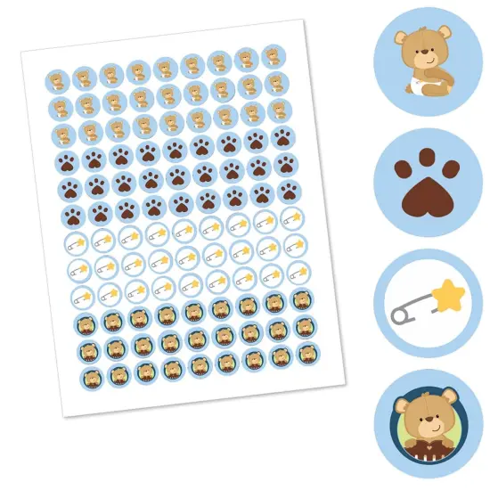Big Dot of Happiness Baby Boy Teddy Bear - Baby Shower or Birthday Party Round Candy Sticker Favors - Labels Fits Chocolate Candy (1 sheet of 108) {3}