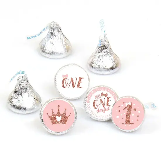 Big Dot of Happiness 1st Birthday Little Miss Onederful - Girl First Birthday Round Candy Sticker Favors - Labels Fits Chocolate Candy 1 sheet of 108 {1}