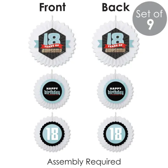 Big Dot of Happiness Boy 18th Birthday - Hanging Eighteenth Birthday Party Tissue Decoration Kit - Paper Fans - Set of 9 {7}