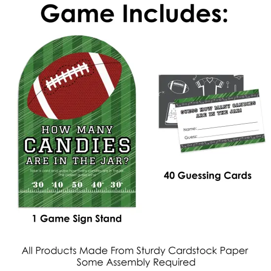Big Dot of Happiness End Zone - Football - How Many Candies Baby Shower or Birthday Party Game - 1 Stand and 40 Cards - Candy Guessing Game {4}