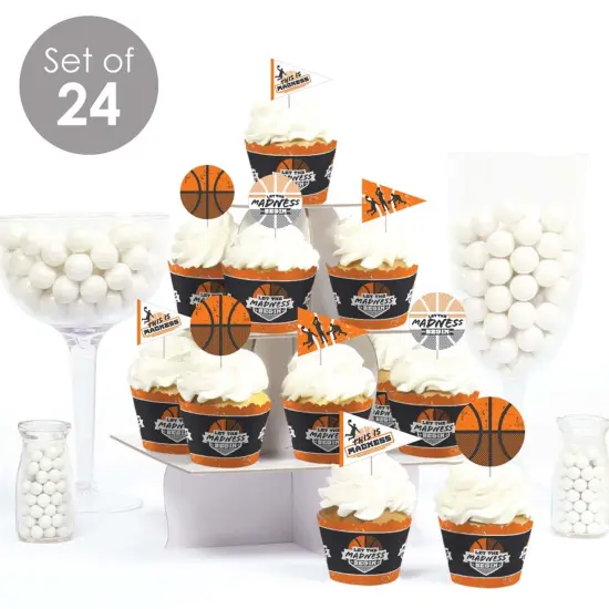 Big Dot of Happiness Basketball - Let the Madness Begin - Cupcake Decoration - College Basketball Party Cupcake Wrappers & Treat Picks Kit - Set of 24 {3}