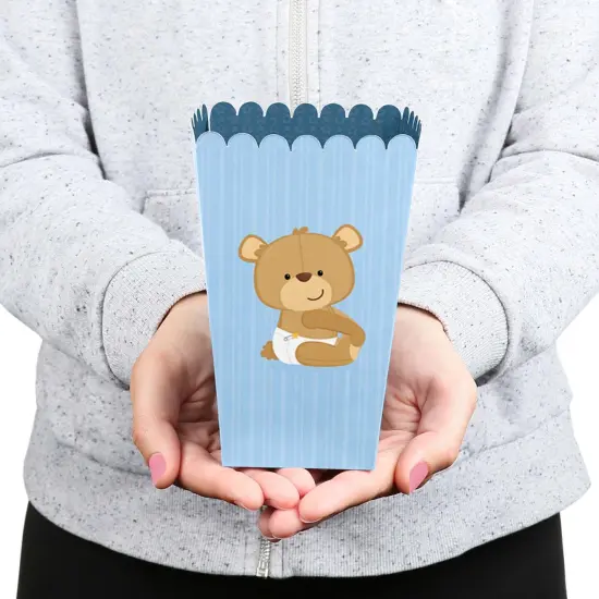 Big Dot of Happiness Baby Boy Teddy Bear - Baby Shower Favor Popcorn Treat Boxes - Set of 12 {6}