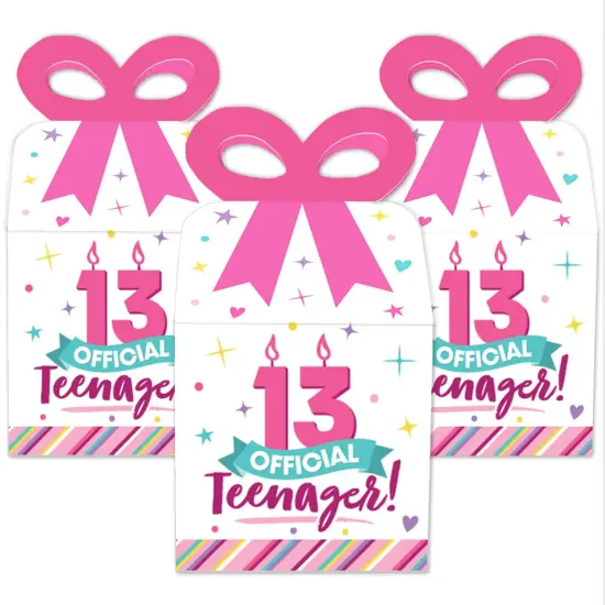 Big Dot of Happiness Girl 13th Birthday - Square Favor Gift Boxes - Official Teenager Birthday Party Bow Boxes - Set of 12 {3}