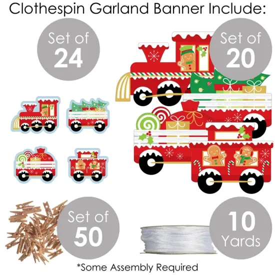 Big Dot of Happiness Christmas Train - Holiday Party DIY Decorations - Clothespin Garland Banner - 44 Pc {6}