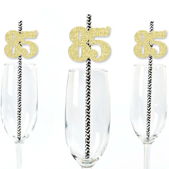 Big Dot of Happiness Gold Glitter 85 Party Straws - No-Mess Real Gold Glitter Cut-Out Numbers & Decorative 85th Birthday Party Paper Straws - 24 Ct {1}