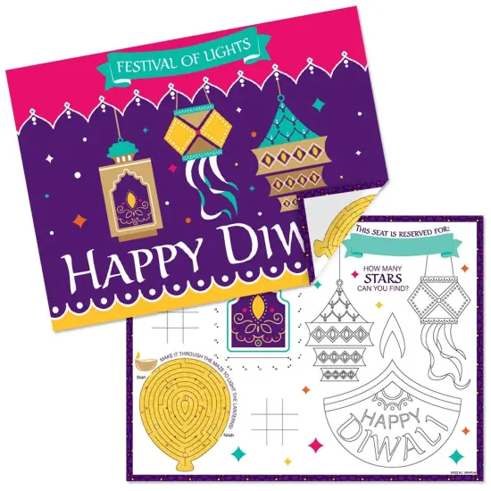 Big Dot of Happiness Happy Diwali - Paper Festival of Lights Party Coloring Sheets - Activity Placemats - Set of 16 {1}