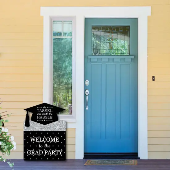 Big Dot of Happiness Silver Graduation Party Decorations - Grad Party Welcome Yard Sign {6}