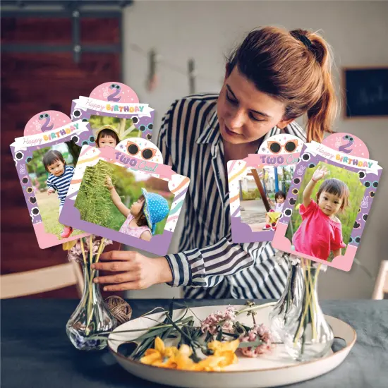 Big Dot of Happiness Two Cool - Girl - Pastel 2nd Birthday Party Picture Centerpiece Sticks - Photo Table Toppers - 15 Pieces {3}