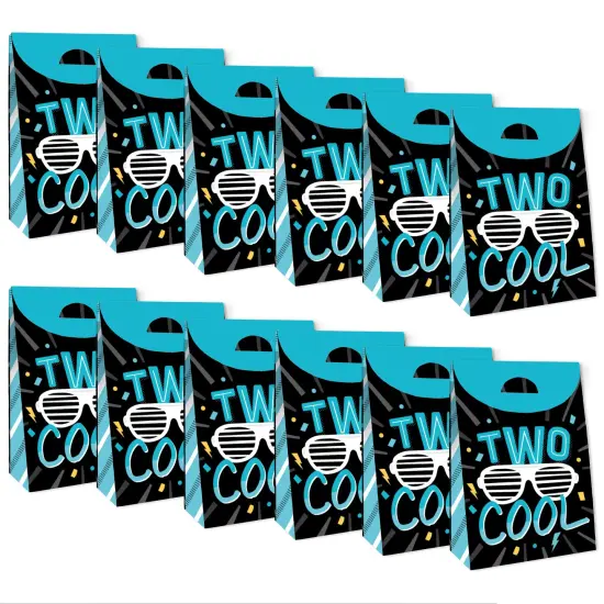 Big Dot of Happiness Two Cool - Boy - Blue 2nd Birthday Party Gift Favor Bags - Party Goodie Boxes - Set of 12 {6}