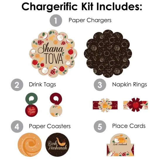 Big Dot of Happiness Rosh Hashanah - Jewish New Year Party Paper Charger and Table Decorations - Chargerific Kit - Place Setting for 8 {4}