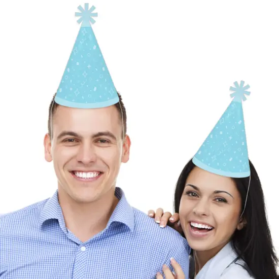 Big Dot of Happiness Blue Confetti Stars - Cone Happy Birthday Party Hats for Kids and Adults - Set of 8 (Standard Size) {3}