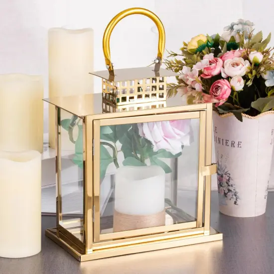 GOLD 10" tall Metal Lantern Candle Holder {4}
