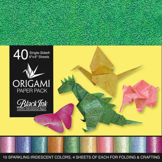 Black Ink Origami Paper Pack Single-Sided 6"X6"-Iridescent 40 Sheets {1}