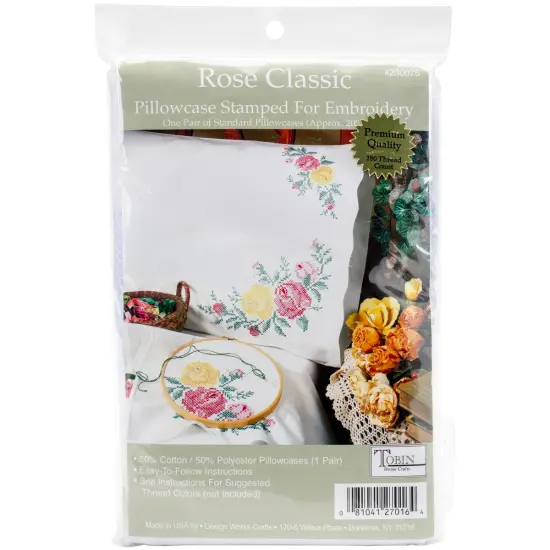 Tobin Stamped For Embroidery Pillowcase Pair 20"X30"-Rose Classic {1}