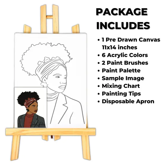 "Afro Sistah" DIY Canvas Art Kit, Adult Beginner, Acrylic Paint Size 11x14 inch {2}